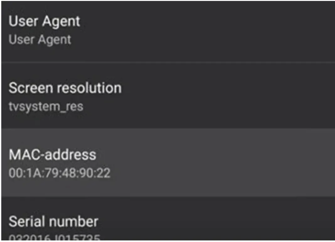 STB Emu STB configuration screen showing the MAC address field