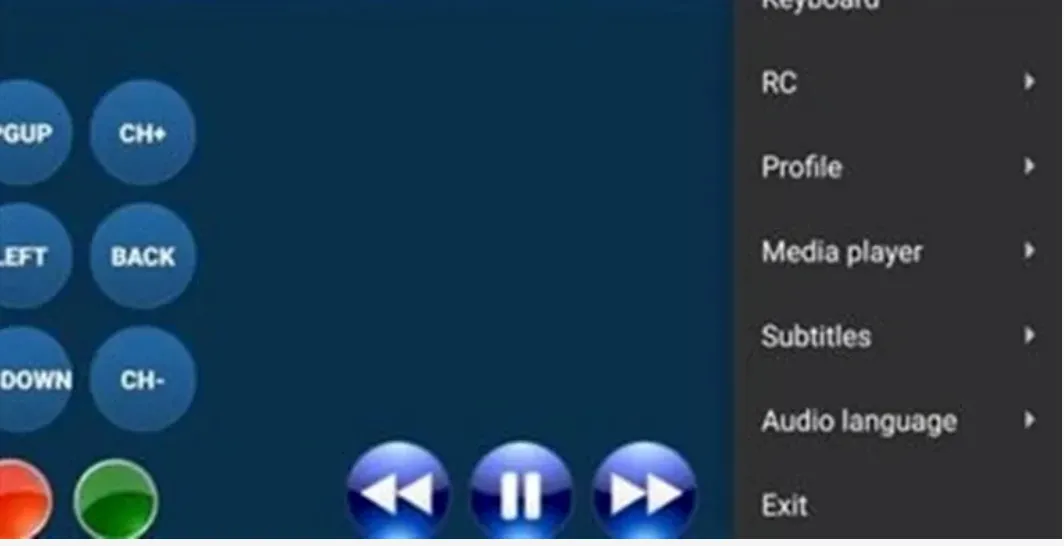 The STB Emu on screen remote overlay next to the app menu