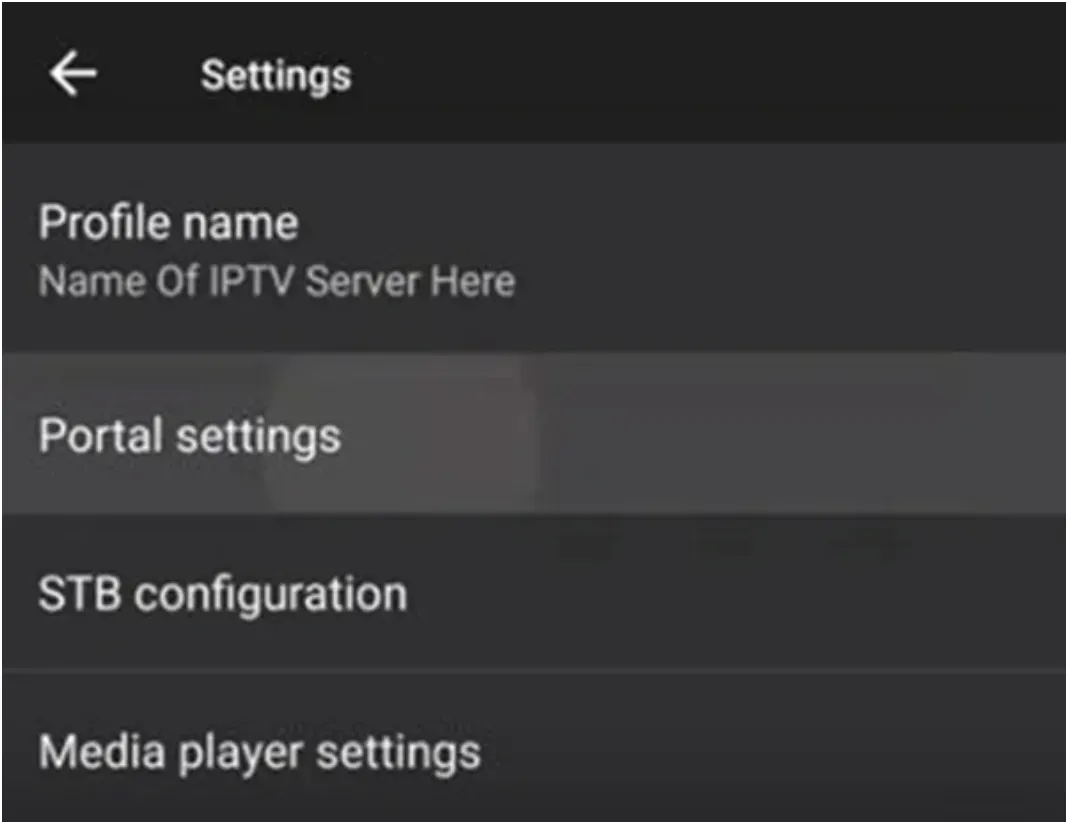 STB Emu profile menu with Portal settings highlighted